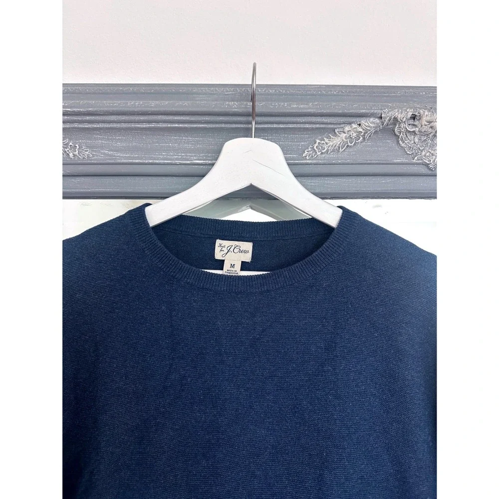 Knit For J. Crew Men's Navy Blue 100% Cotton Crewneck Knit Long Sleeve Sweater M